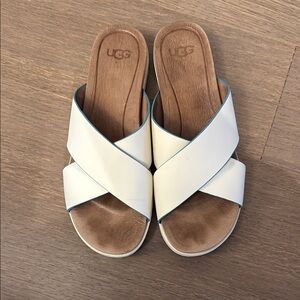 UGG White and Brown Criss-Cross Sandals